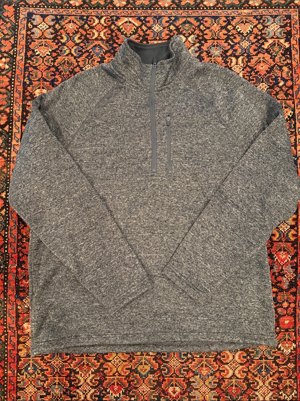 Eddie Bauer Heathered Charcoal Zip-Neck Pullover XL